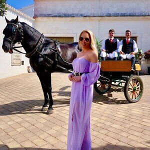 And Other Things off the shoulder lilac maxi dress XS